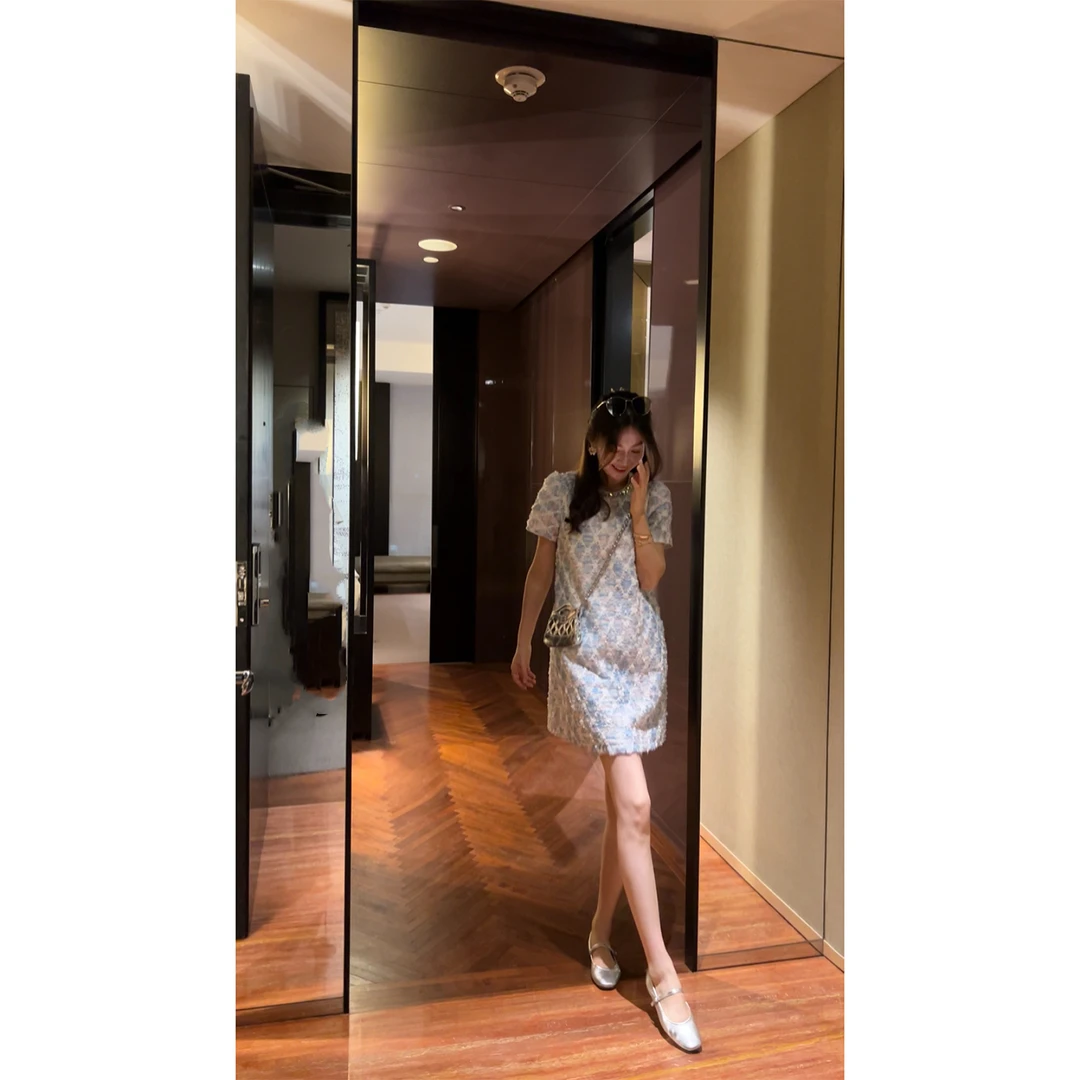 W·HAHA【蓝梦岛连衣裙】高端精致手工钉钻亮片连衣裙60658