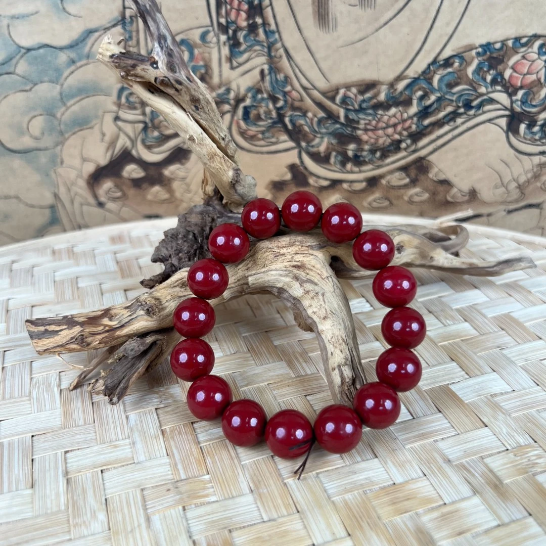 含辰砂工艺品zs豪物单圈优选圆珠朱砂手串1