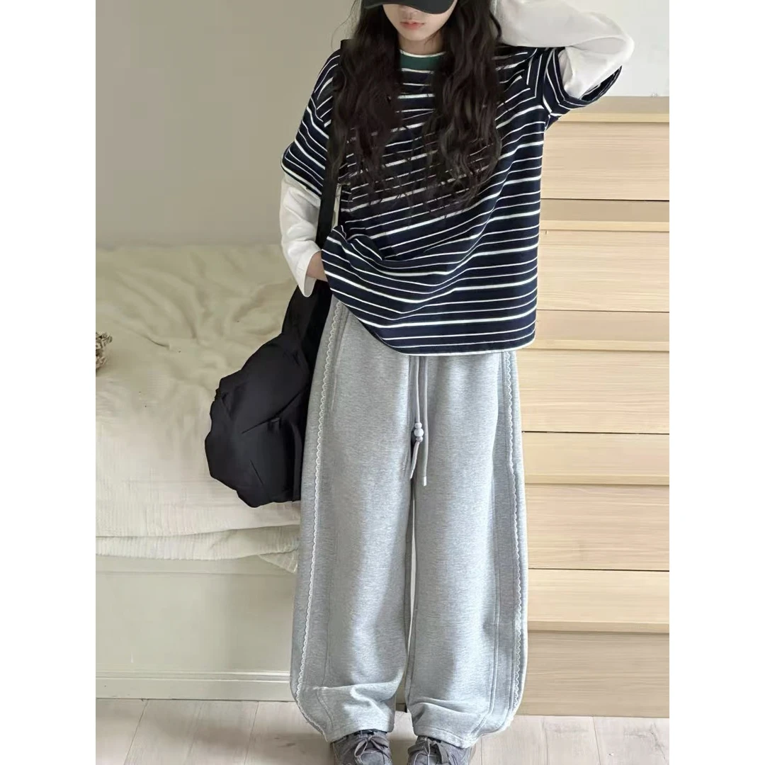 【现货】2025秋韩版高货花边侧条弯刀休闲裤 D686 686 Y