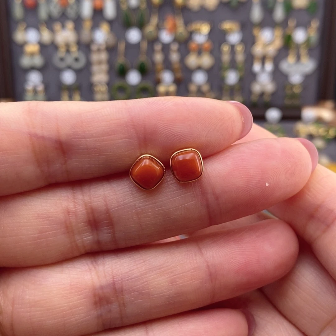 银S925镶嵌和田玉耳饰