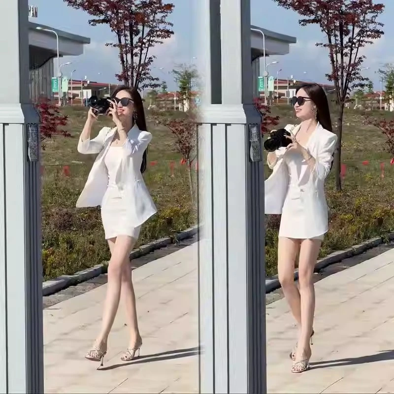 欧货爆款气质套装女2025夏季新款防晒西装外套吊带裙两件套