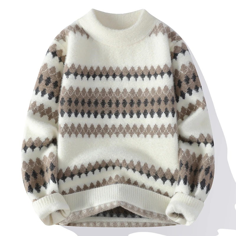 2025秋冬季圆领防貂毛衣男士潮流宽松时尚舒适保暖针织衫9939