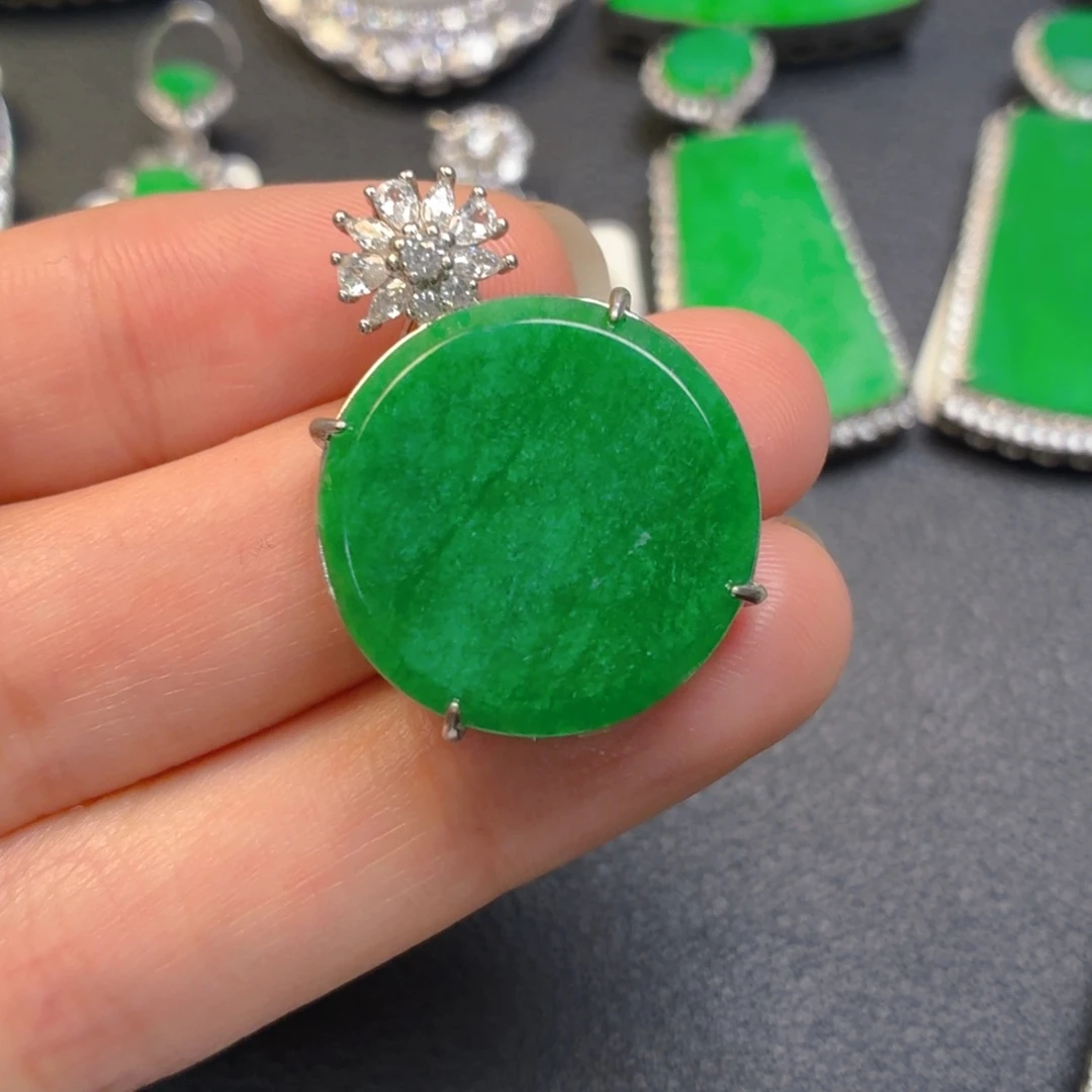翡翠银S925镶嵌吊坠(不含链)