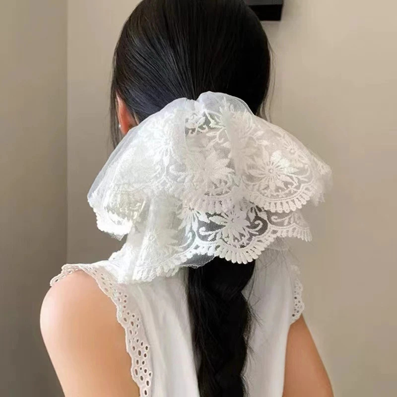 韩系公主风白色蕾丝网纱大肠发圈女高级感超大号发绳春夏新款发饰