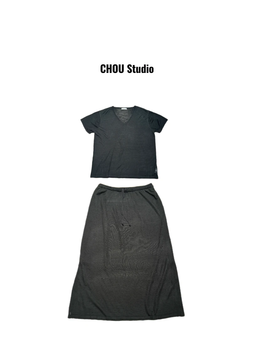 【CHOU CHOU】极简夏季V领半身裙套装D47149