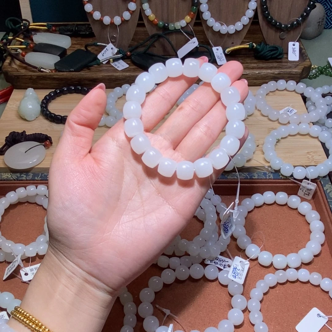 和田玉手串未镶嵌12直切