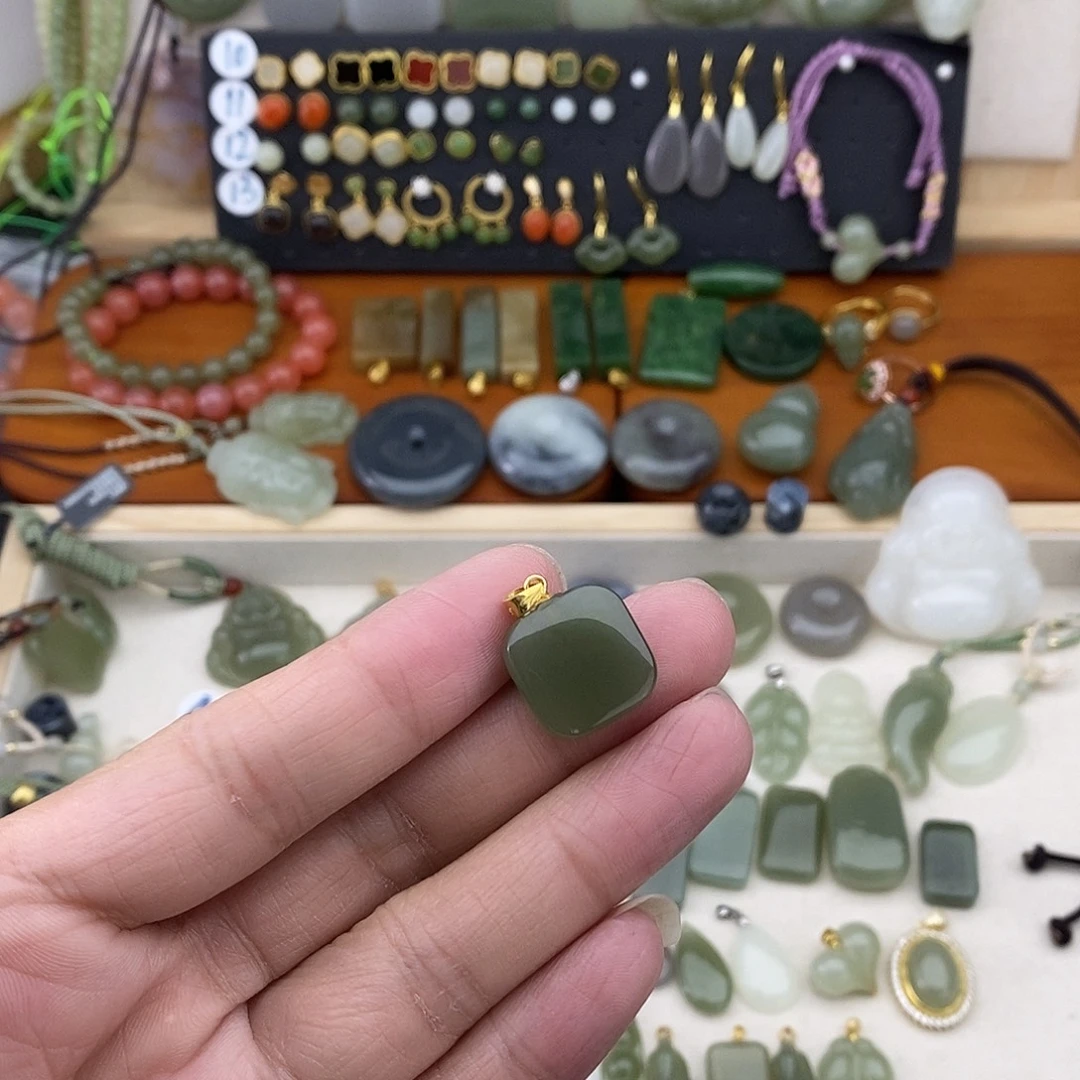 和田玉银S925镶嵌吊坠(不含链)