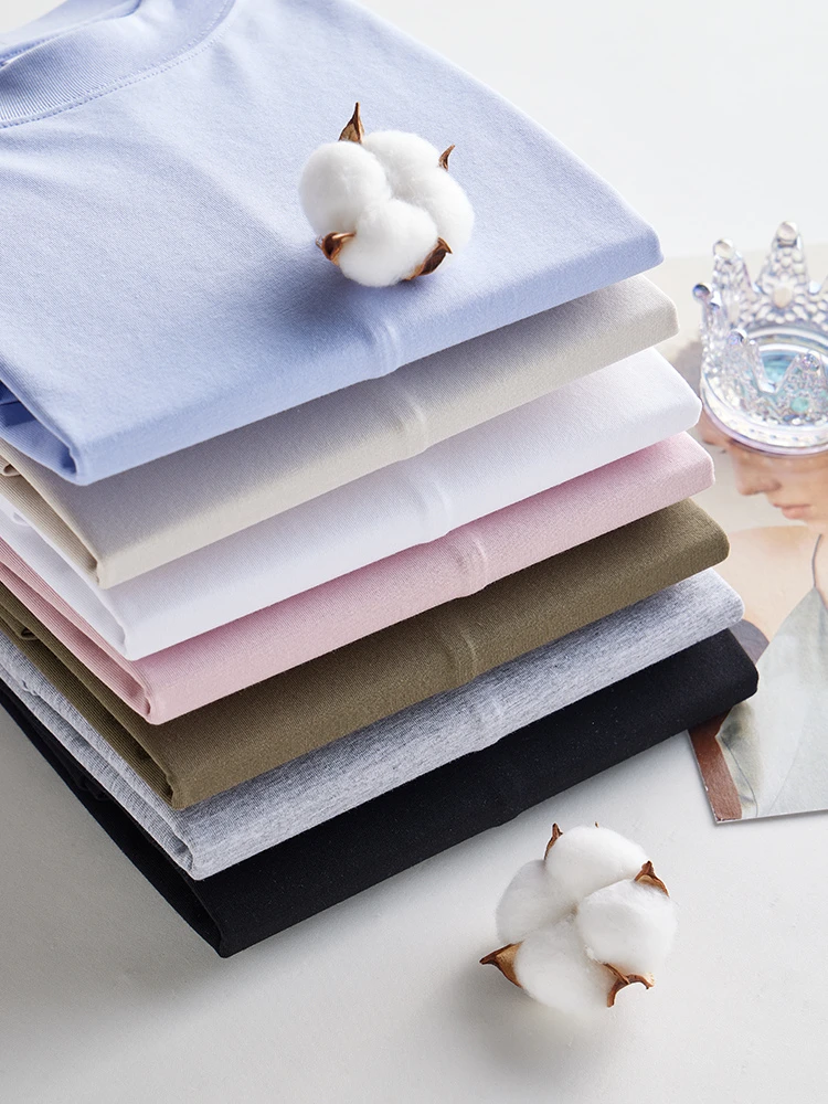 夏季白色丝光棉80支匹马棉后中缝线2025新款短袖T恤纯色宽松显瘦