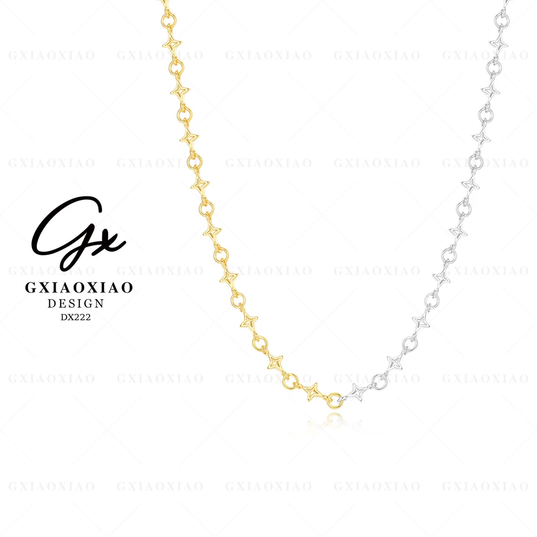 G XIAOXIAO 镀K金 高级感百搭拼色镂空星星锁骨项链 DX222