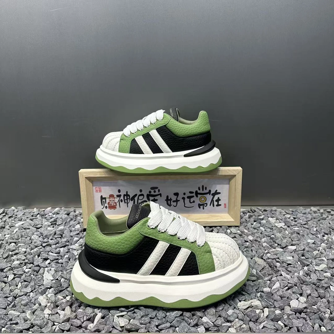 潮流男士新款拼色时尚百搭贝壳头增高厚底休闲鞋舒适软底运动男鞋