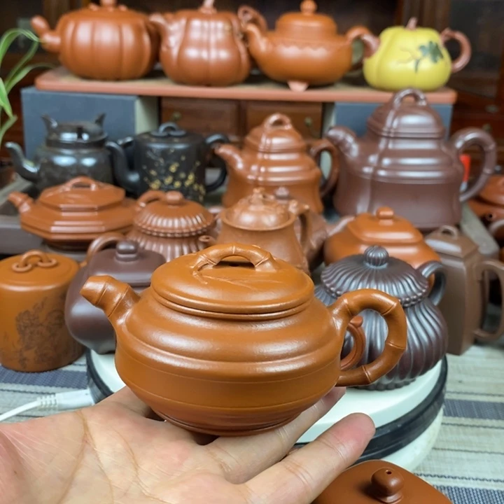 紫砂茶壶双线竹鼓150cc原矿赵庄朱泥特价
