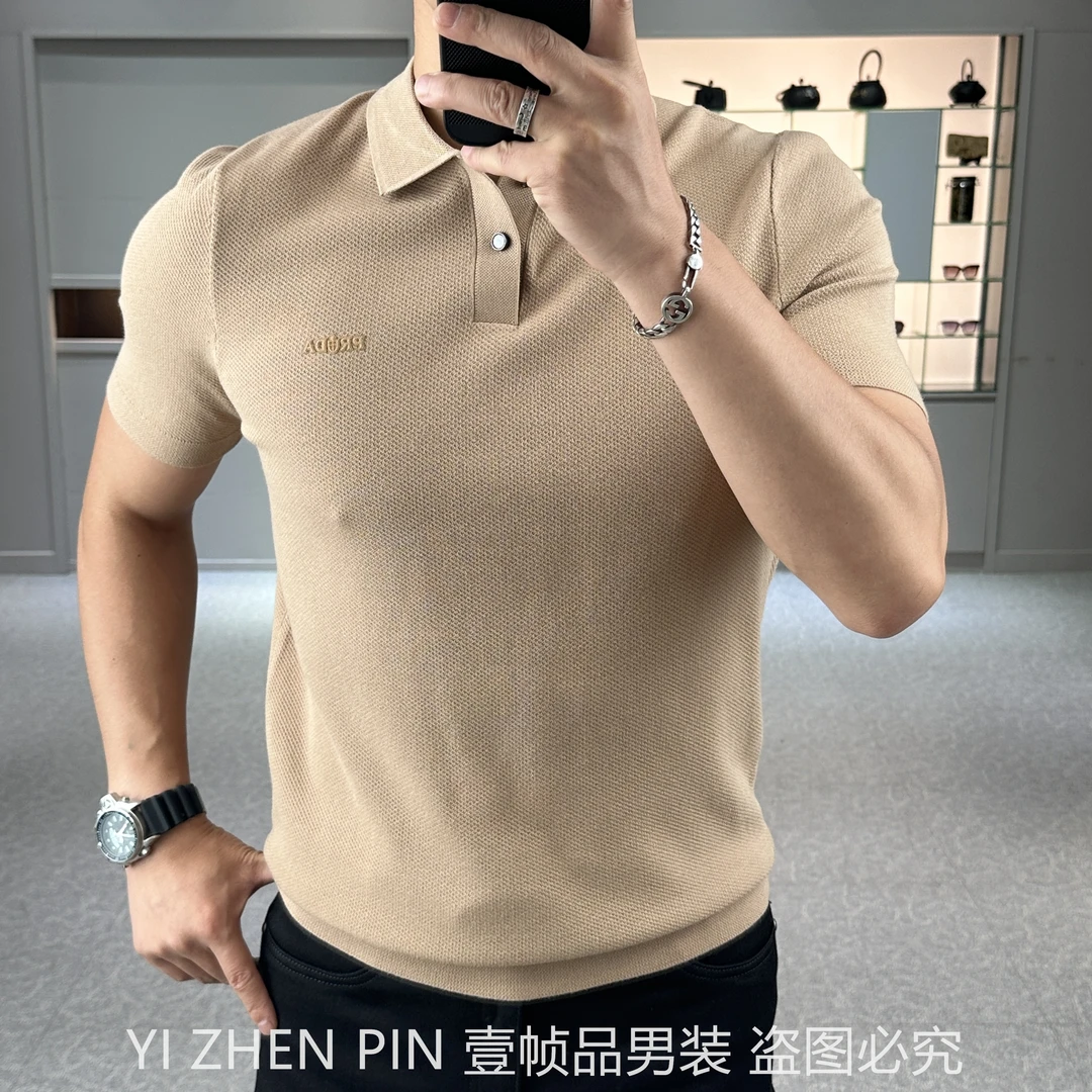 【壹帧品】老钱风秋冬季纯色字母多色半袖简约商务风翻领短袖Polo衫
