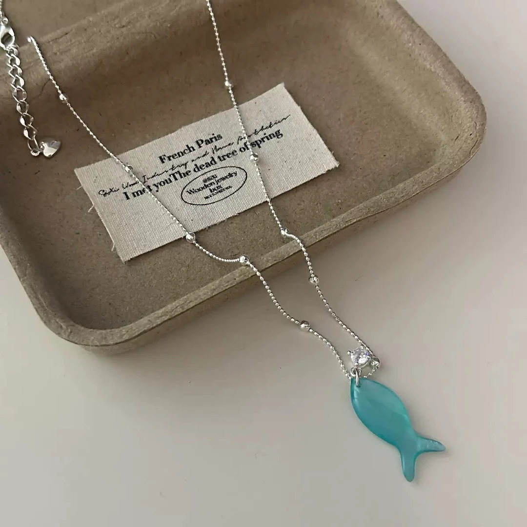 合金树脂项链 日韩精致女小清新时尚小鱼项链百搭外出简约夏天