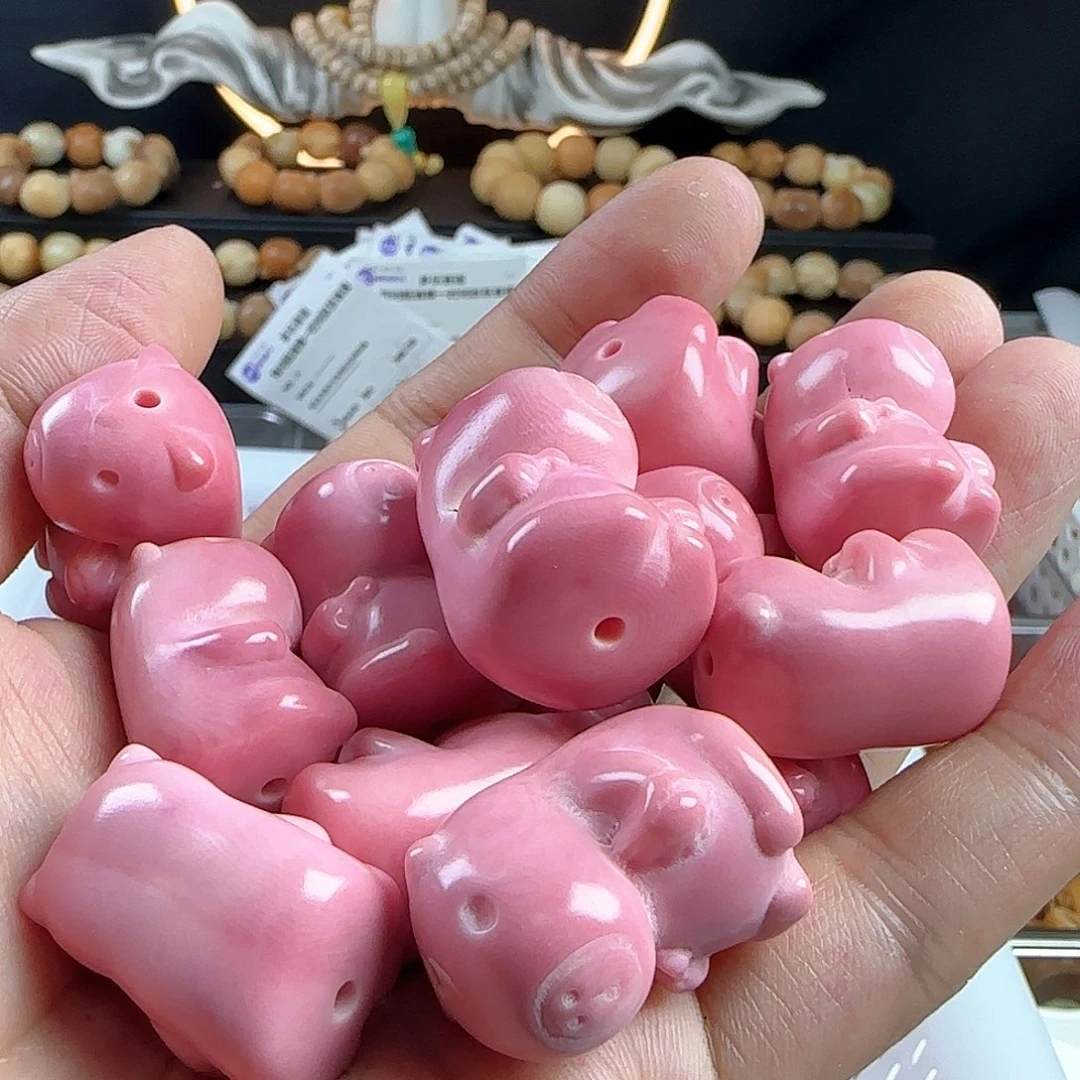 菩提根/象牙果手串瑕疵粉色卡皮4颗不挑瑕有裂