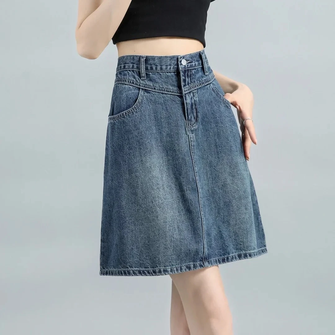 2025年初夏新款大码五分牛仔半身短裙女胖妹妹复古显瘦休闲中裙潮