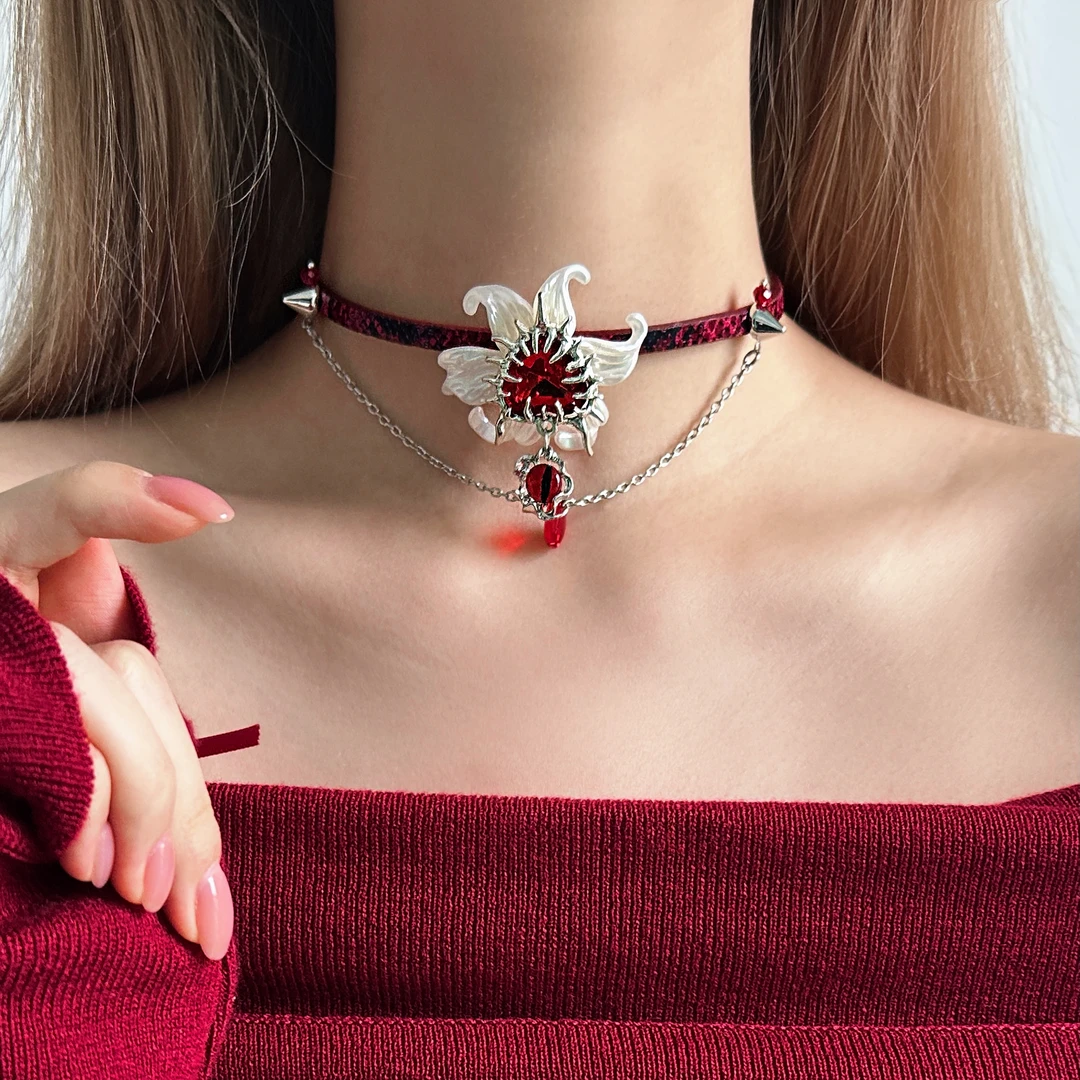 合金皮质项链 X5677-1暗黑朋克个性气质轻奢轻奢亚比恶魔之心项链