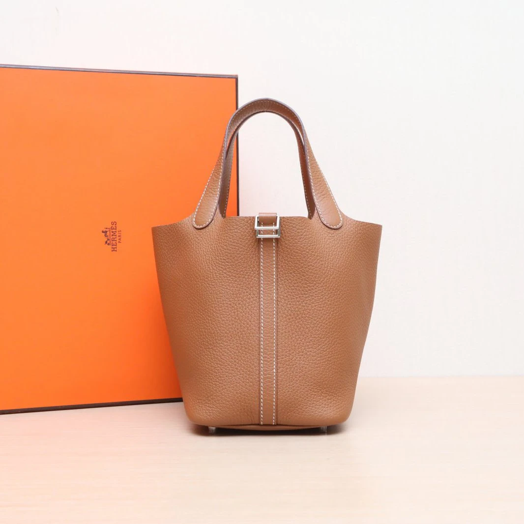 99新 Hermes/爱马仕 -270活动攀攀18菜篮子金棕色 TC皮 Z刻 银扣