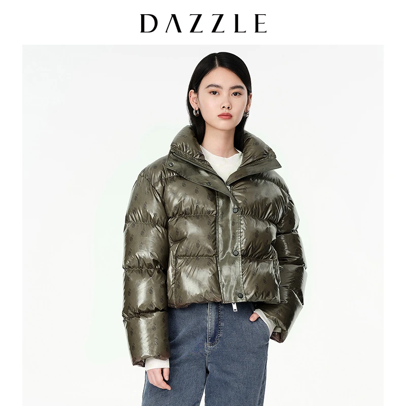 【MD】DAZZLE地素工装短款亮面印花羽绒服外套女2D4K225