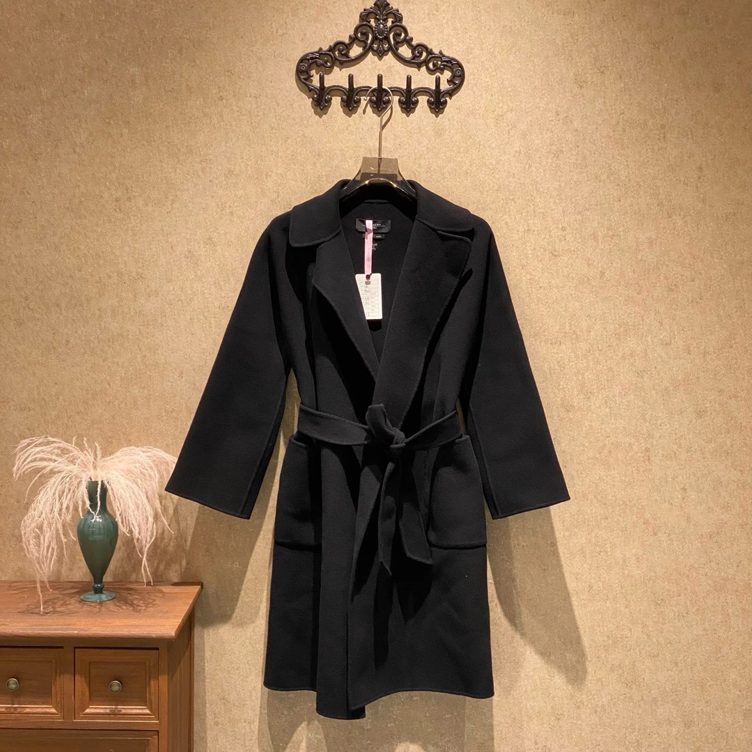 99新 MaxMara Weekend Maxmara黑色羊毛大衣/38码/99新/38064