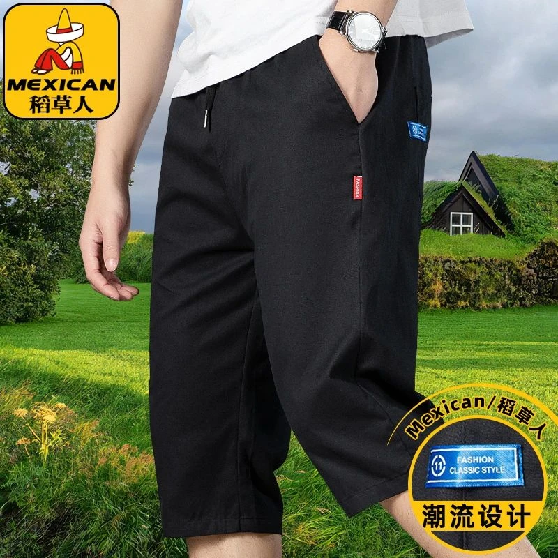 稻草人夏季纯棉透气七分裤薄款港风潮流休闲中裤30至35岁男士短裤