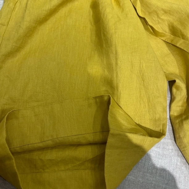 夏季新款纯色亚麻松紧腰抽绳口袋直筒阔腿显瘦休闲七分裤