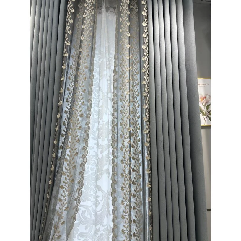 法式浮雕带钻绣花花边金枝玉叶卧室客厅成品窗帘