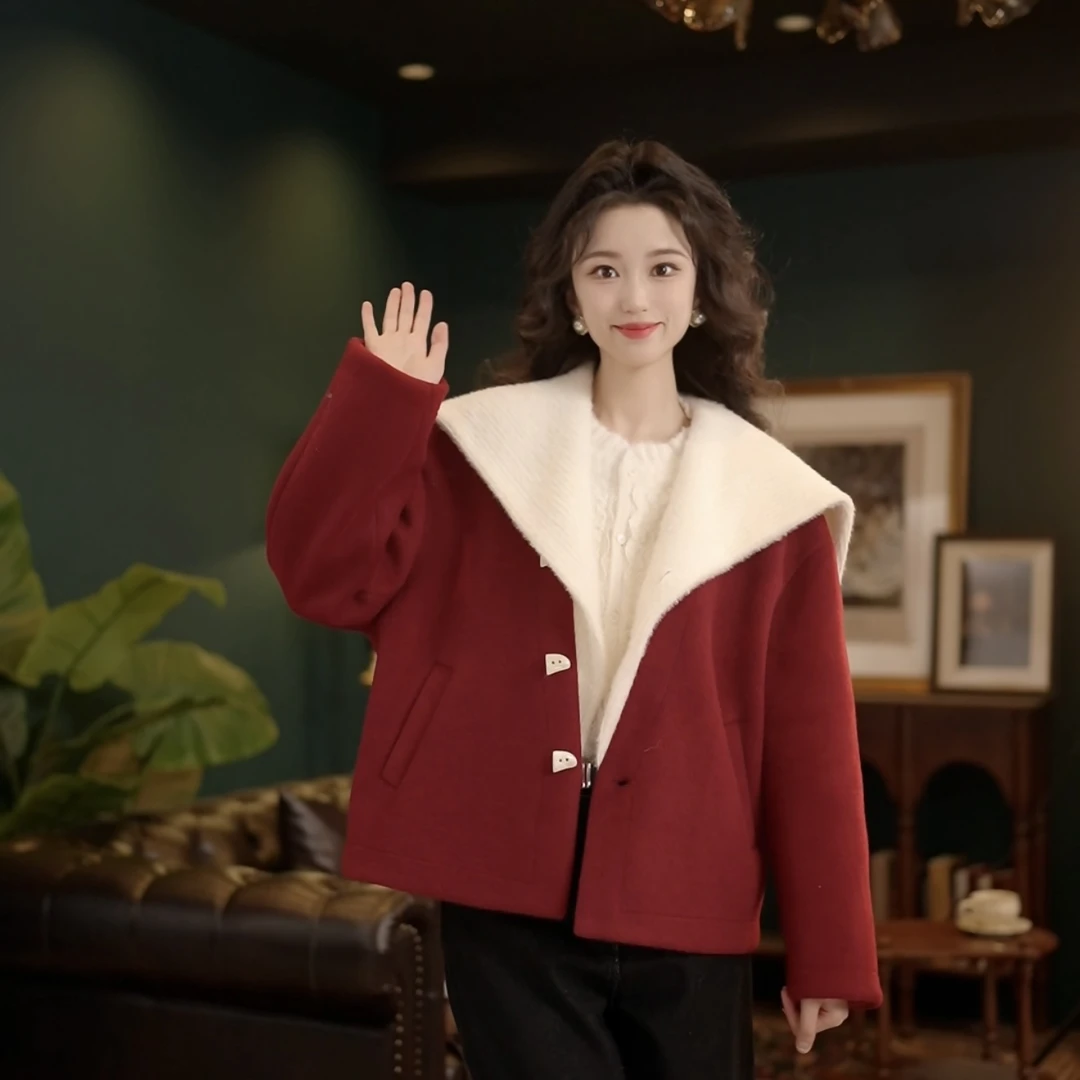 琦琦【万事胜意】港风秋冬时尚复古纯色显瘦外套YR3882063