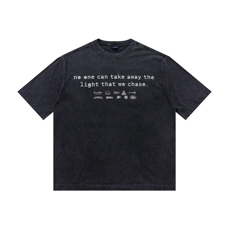 300克重磅水洗纯棉英文印花短袖T恤夏季男女美式街头休闲体恤衫