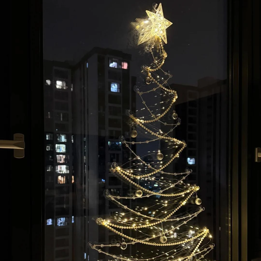 圣诞节客厅落地窗diy圣诞树挂件道具圣诞节氛围场景布置圣诞树m