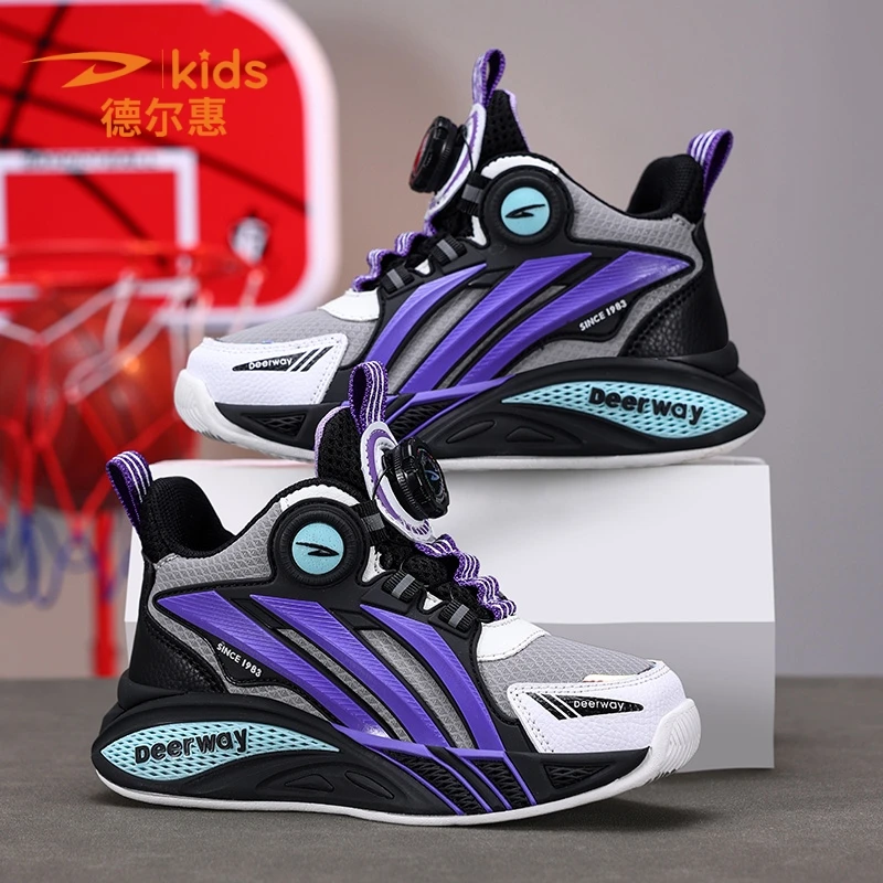 德尔惠男童鞋子运动鞋春季女孩皮面防水轻便百搭中大童耐磨篮球鞋
