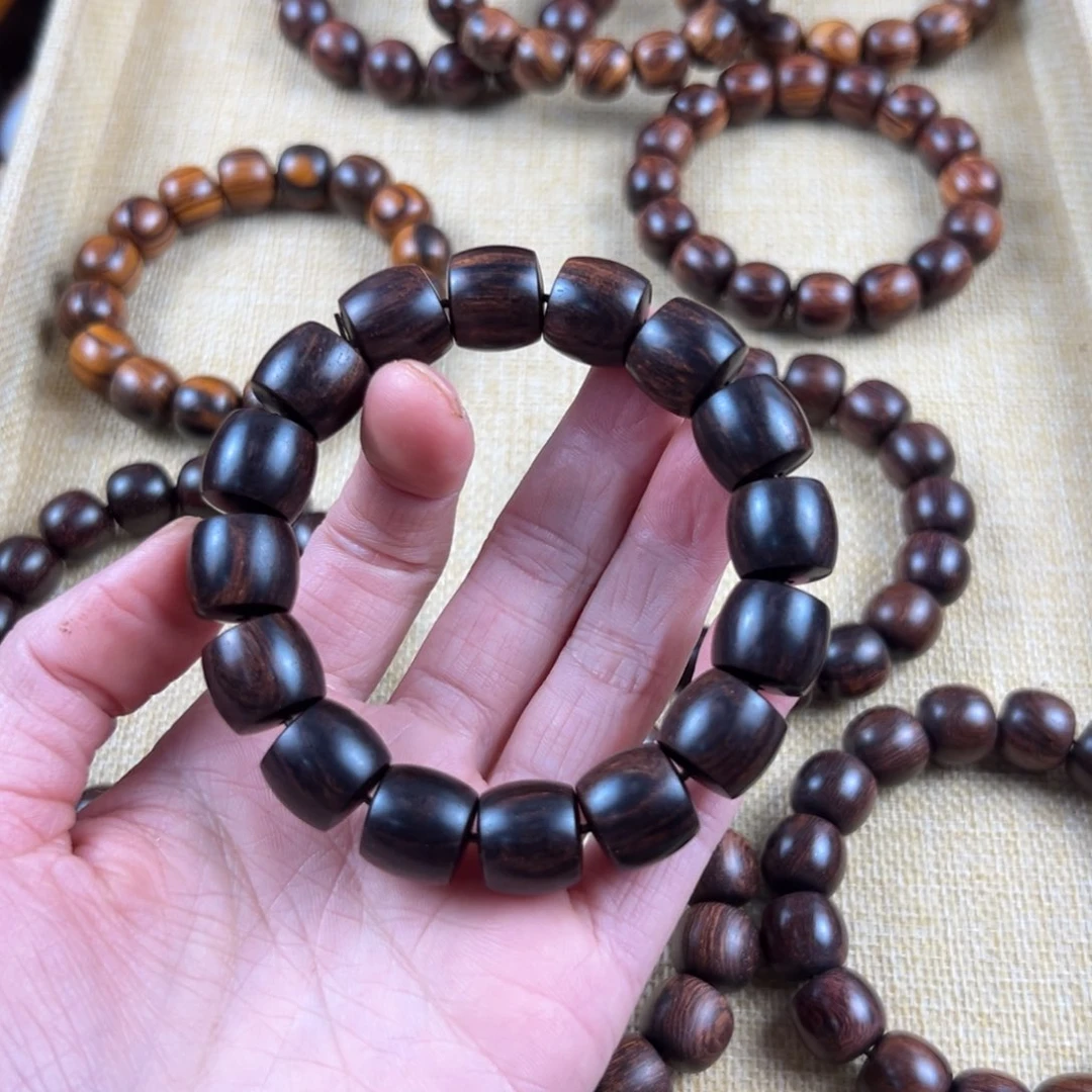 香榧木皮*鲁海南黄花梨1314帝王紫手串