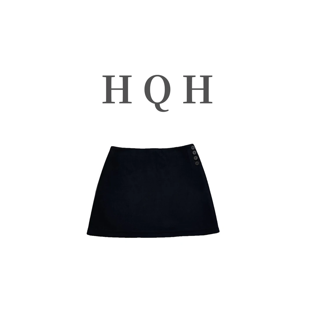 『2172#』韩系简约秋冬显瘦气质高腰设计纽扣百搭A字高腰显瘦短裙