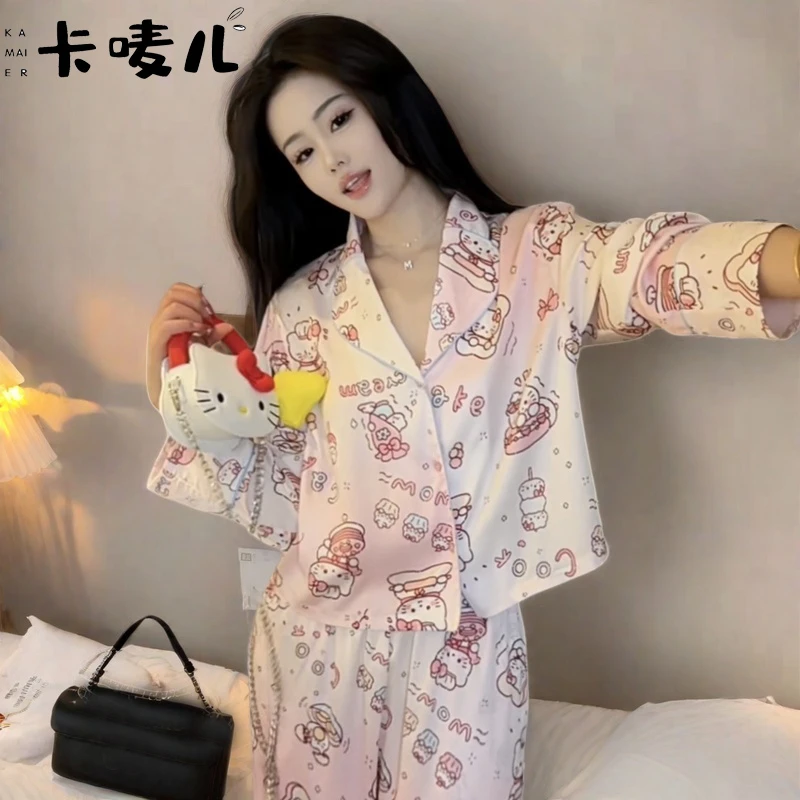 冰丝睡衣女款爆款2025新款小香风夏款轻柔修身翻领薄款家居服套装