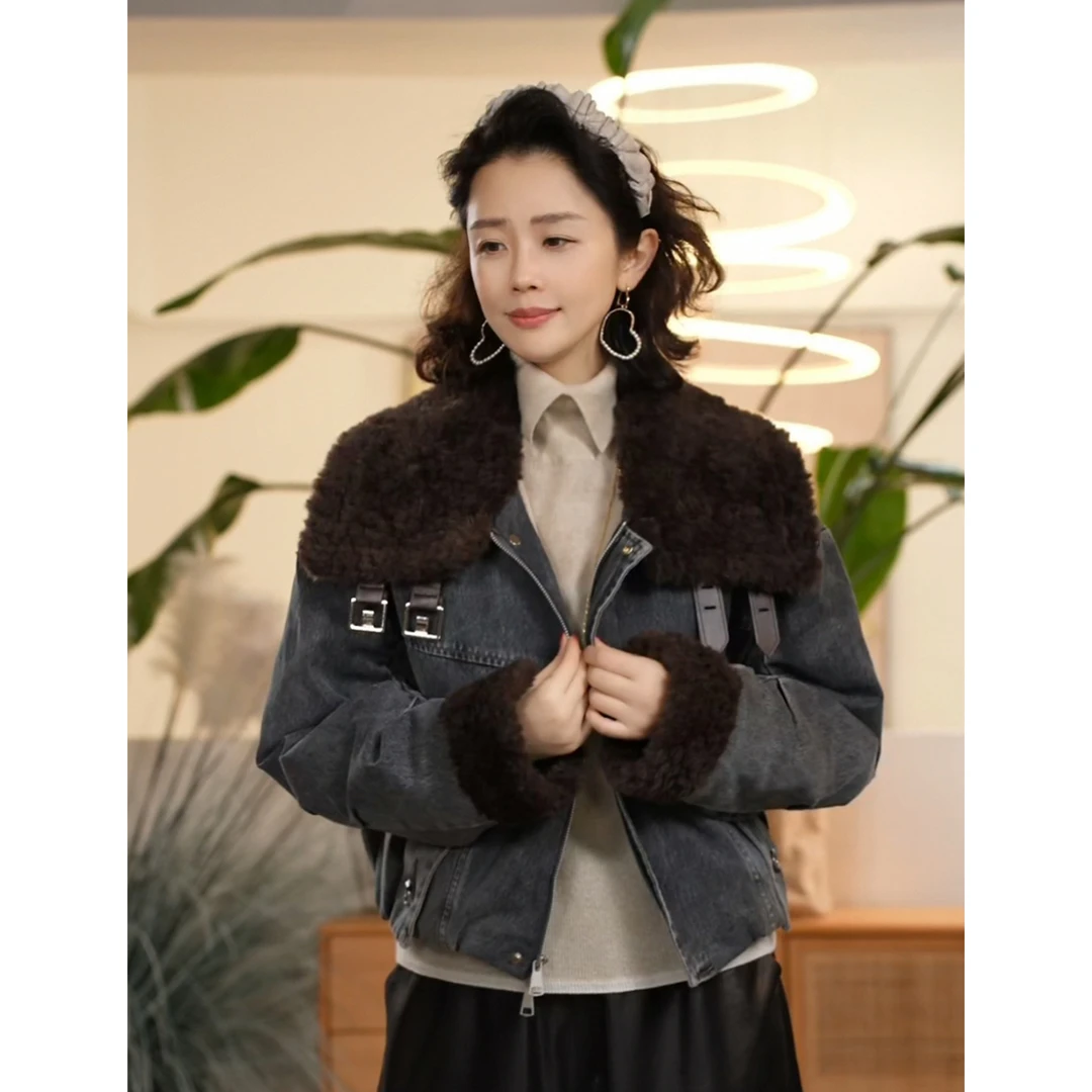 Y【叭哒不惑】云游人 时尚复古水洗牛仔百搭翻领短款宽松鸭绒服