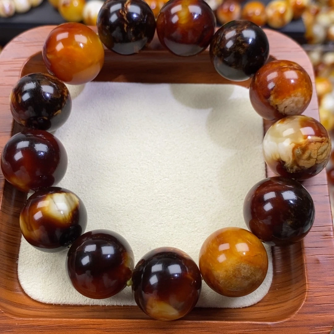 琥珀未镶嵌手链天然沁色蜜蜡手串18mm左右