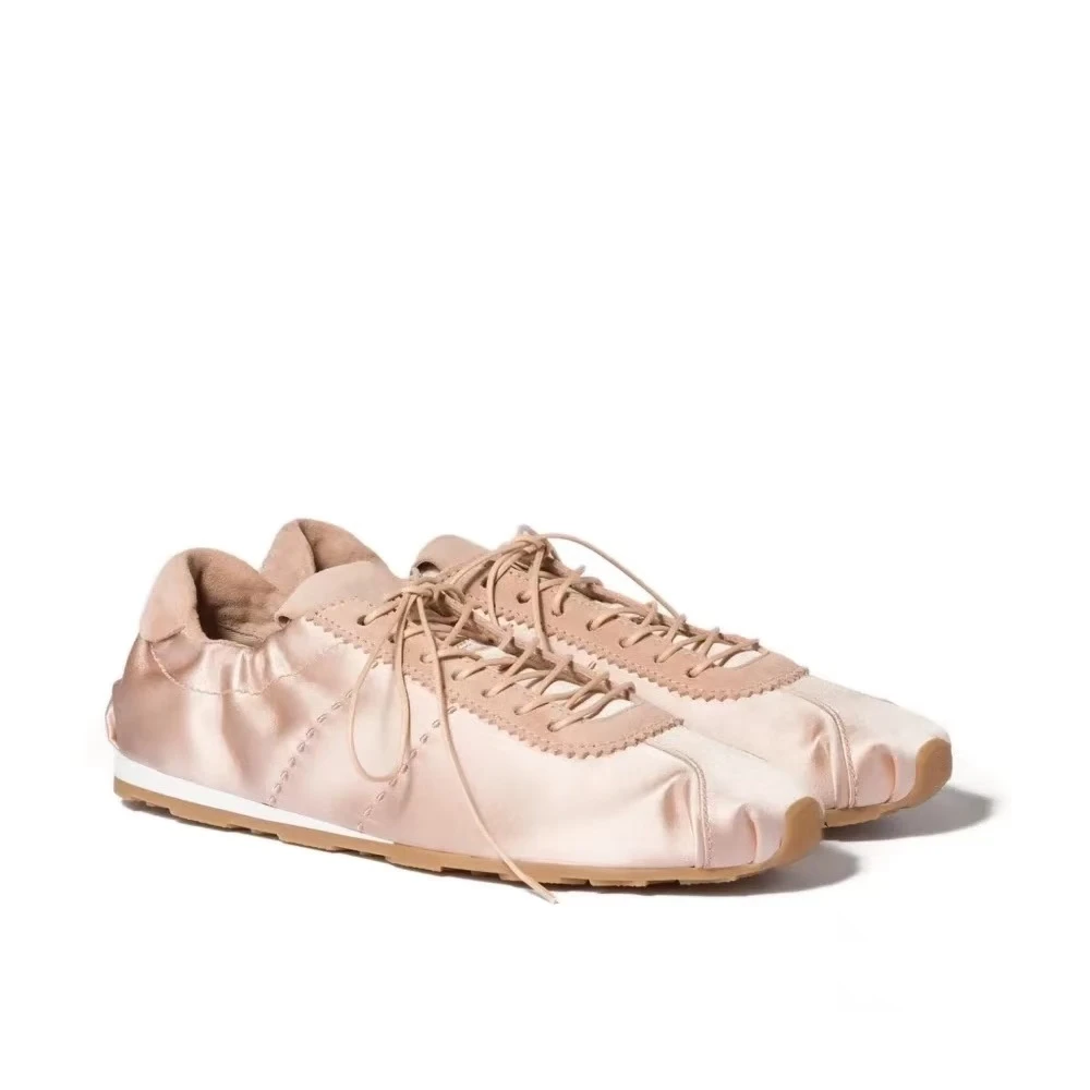 【真丝绸缎】系带德训鞋时尚休闲鞋香槟色阿甘鞋真丝低帮鞋运动鞋女