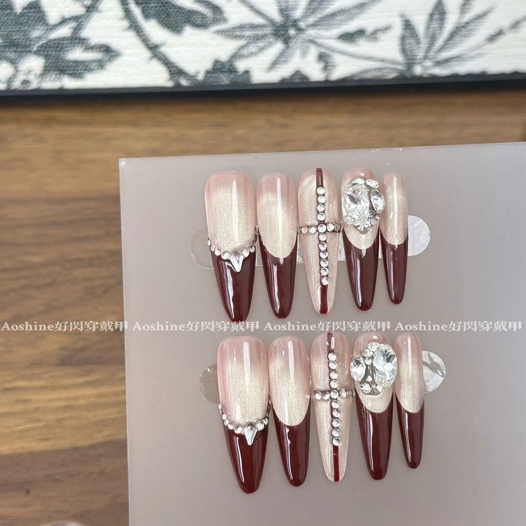 十字契约 | 4.0细狗红色系法式显白款手工穿戴甲