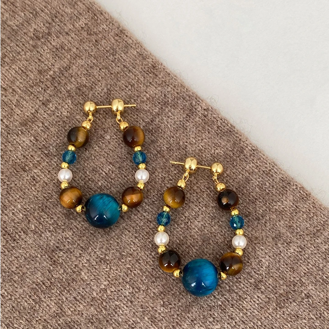 铜合金耳饰 撞色串珠耳环女新中式复古简约风气质百搭复古小众