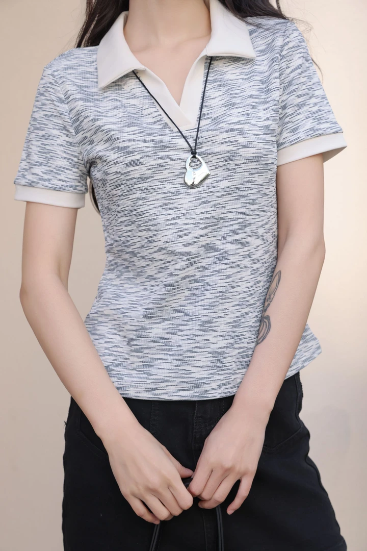 0420-05  女士气质简约POLO领显瘦小众T恤  LQ/ZR  9613