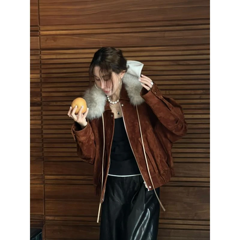 EXPAPARICH 旧梦鎏金廓形进口毛领外套