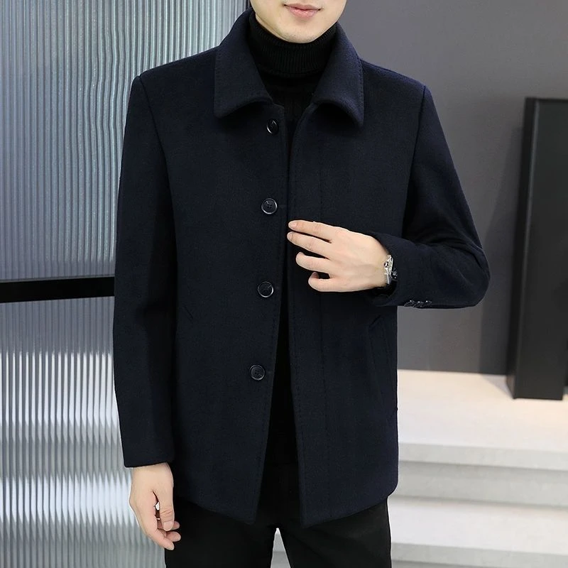 秋冬新款呢子外套男士翻领短款毛呢大衣加厚时尚休闲高品质风衣