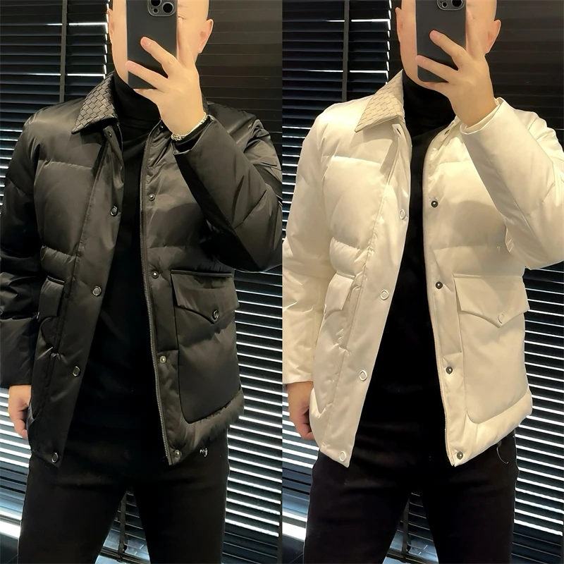 羊皮编织｜高定轻奢缎面羊皮编织翻领羽绒服夹克外套88909