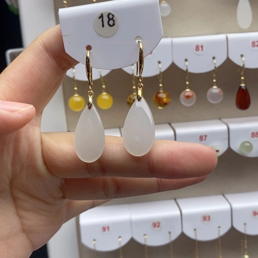 银S925镶嵌和田玉耳饰