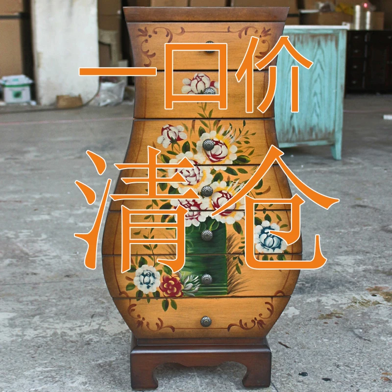 美式斗柜复古彩绘花瓶柜欧式客厅卧室墙边柜装饰小柜子七斗柜边柜