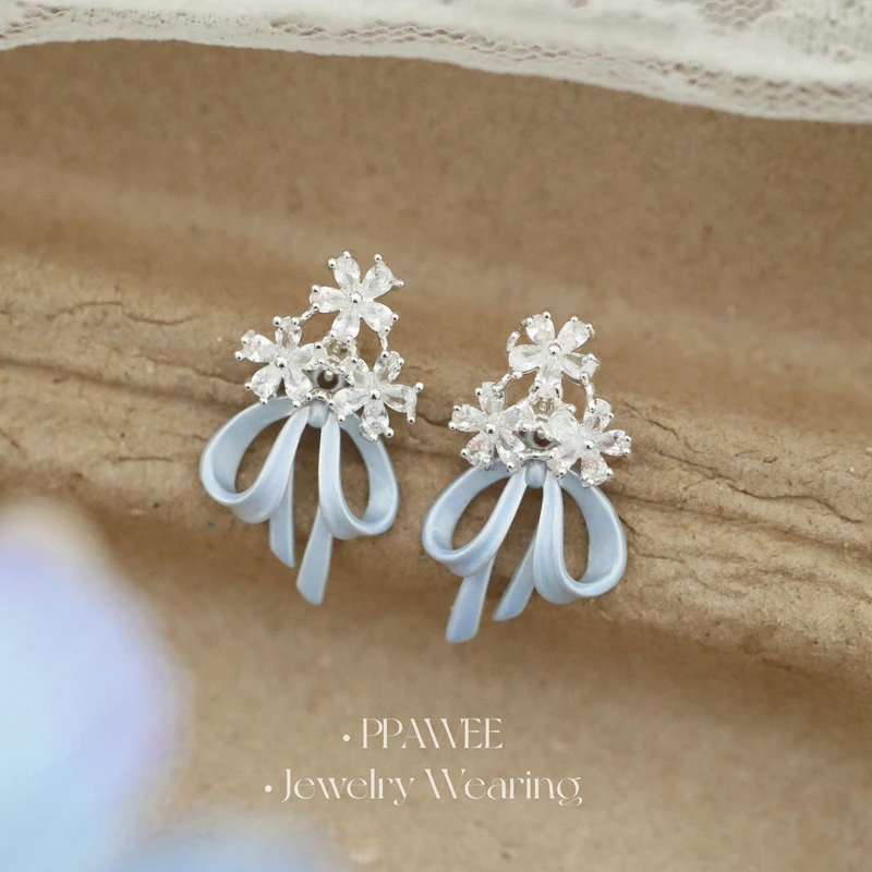 合金耳饰 拾云捧花|法式花朵耳饰女轻奢高级感气质耳环仙气蝴蝶结