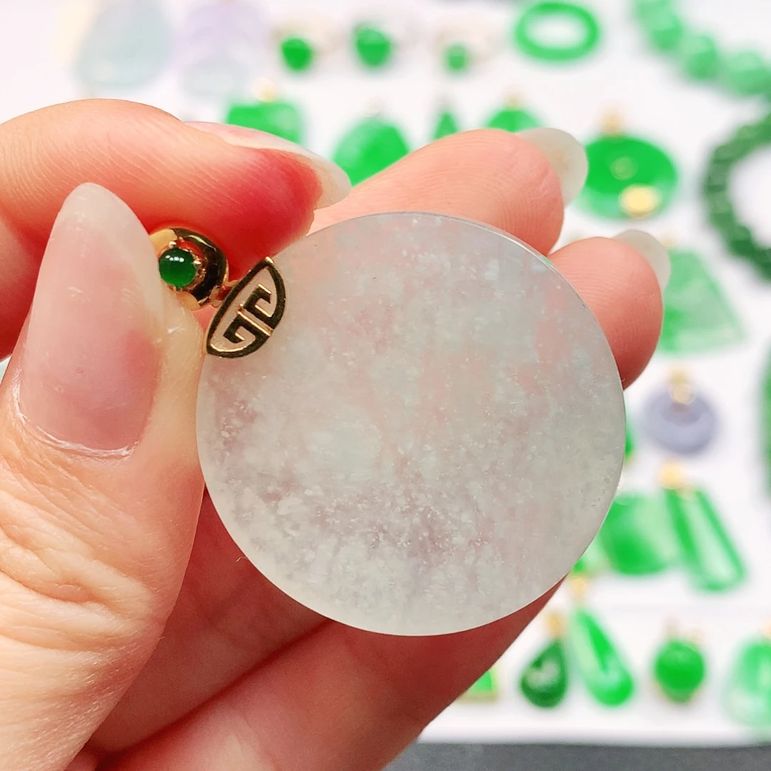 吊坠(不含链)18K金镶嵌翡翠