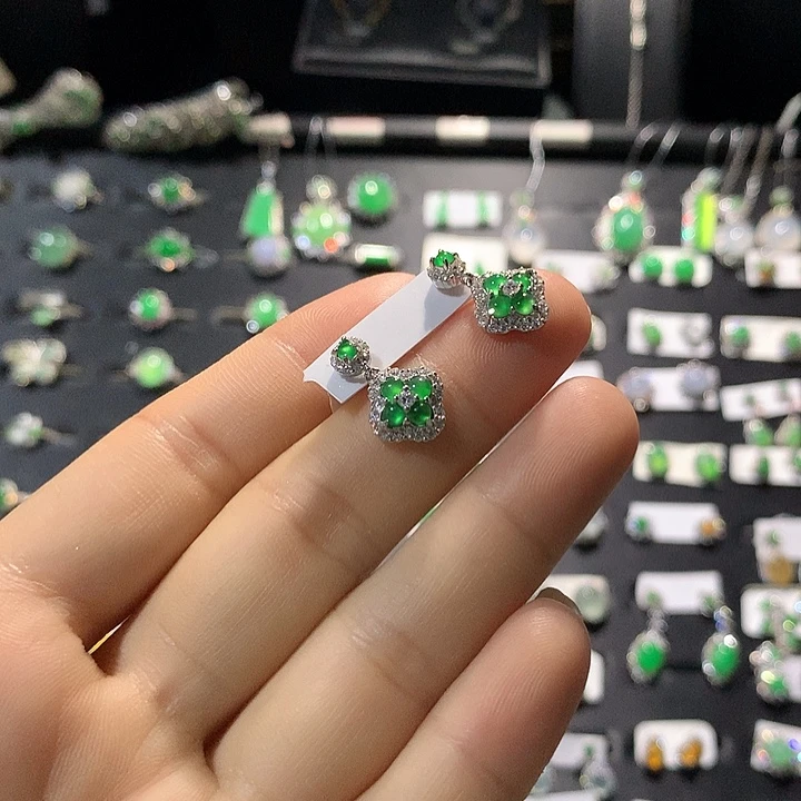 银S925镶嵌翡翠耳饰