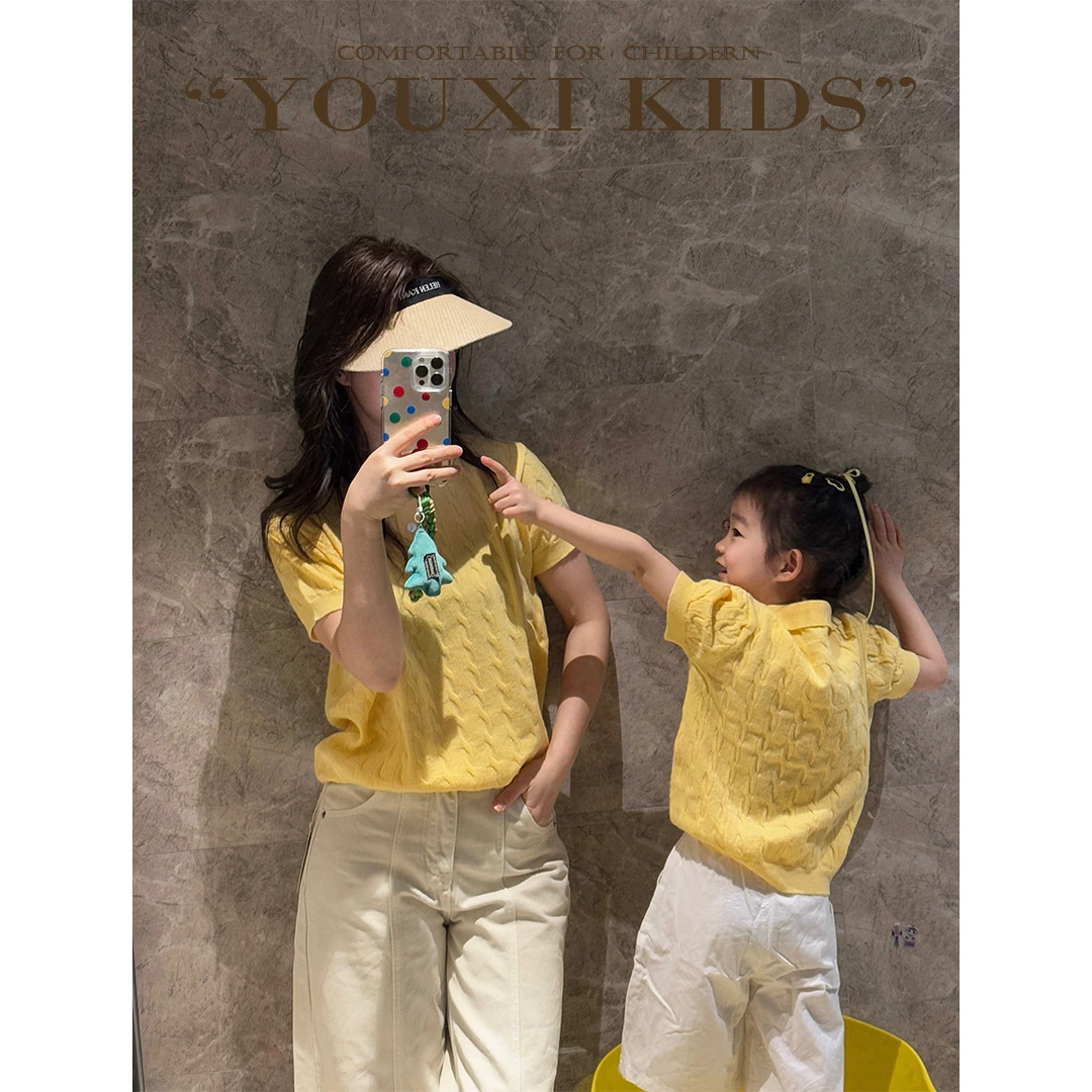 现【飞飞家】·初春新款韩版简约短袖针织翻领女童气质宽松衣FF2519