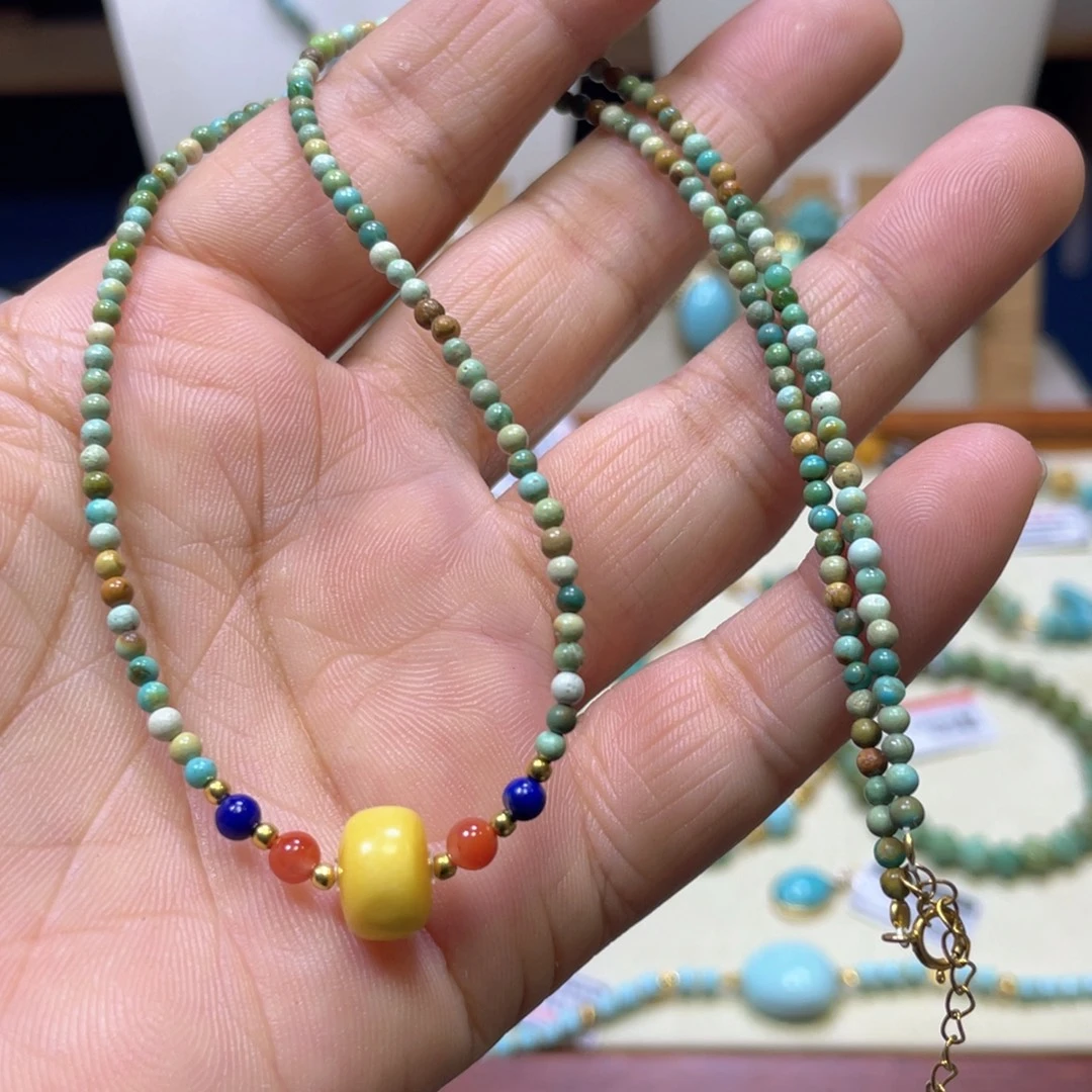 琥珀银S925镀金镶嵌裸石锁骨