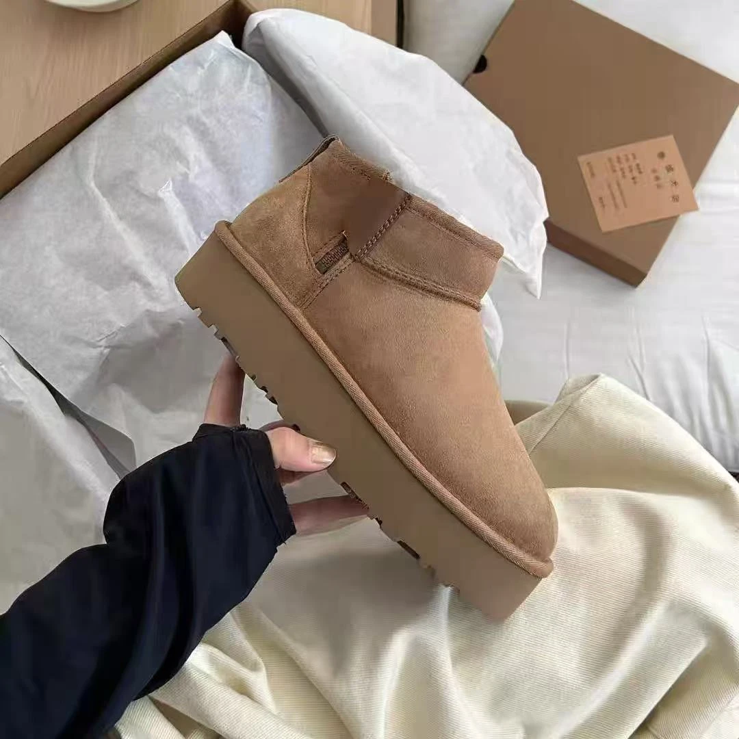 【小皮标专属】厚底皮标短靴皮毛一体侧拉链迷你雪地靴加厚保暖靴